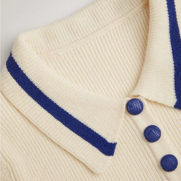 NWT - CIDER Knit Sweater Polo Collar with Buttons and Blue Stripes - XS - Picture 3 of 8